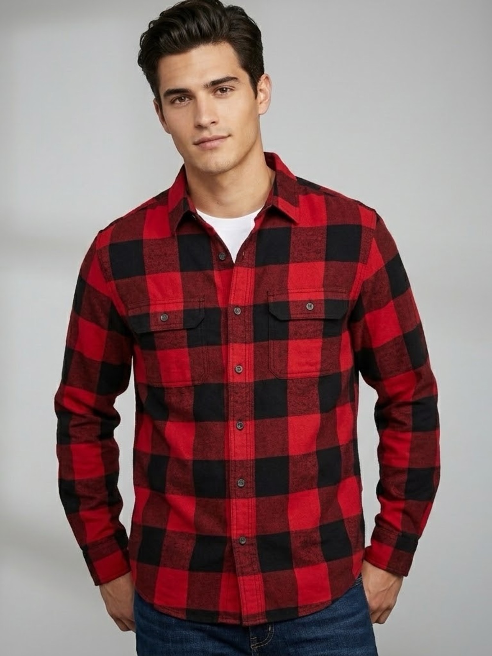 2 George Buffalo Plaid Button-Up Shirt (Pair) Size S